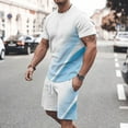 thumbnail image 1 of VBTAPA Mens 2 Pieces Sweatsuit Set Fashion 3D Print Short Sleeve Crewneck Tee Top and Drawstring Shorts Sets Big and Tall Casual Tracksuit Light Blue L, 1 of 5