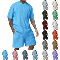 VBTAPA Mens Summer 2 Piece Outfits Solid Color Knitting Cotton T Shirt and Shorts Set Loose Comfy Lounge Track Suit Sets with Pockets Army Green XXXXL