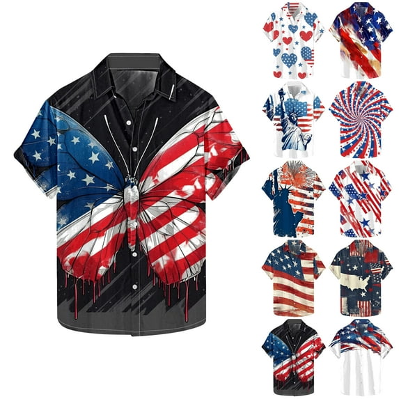 VBTAPA Mens 4th of July Tops American Flag Patriotic Shirt USA Independence Day Short Sleeve Button Down Shirts Ofertas Flash de hoy Multicolor XXXL