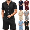 thumbnail image 1 of VBTAPA Mens Beach Outfits 2 Piece Sets Solid Textured Cuban Shirt and Shorts Set Summer Casual Lounge Sets Yoga Tracksuit Set Prime Sale Gray XXL, 1 of 7