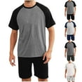 thumbnail image 1 of VBTAPA Mens Big and Tall Pajama Set Raglan Short Sleeve Crewneck T-shirt and Shorts Sets Ultra Soft Modal Loungewear Set 2 PCS Pj Set with Pockets Prime Big Deal Days Dark Gray XXXL, 1 of 9