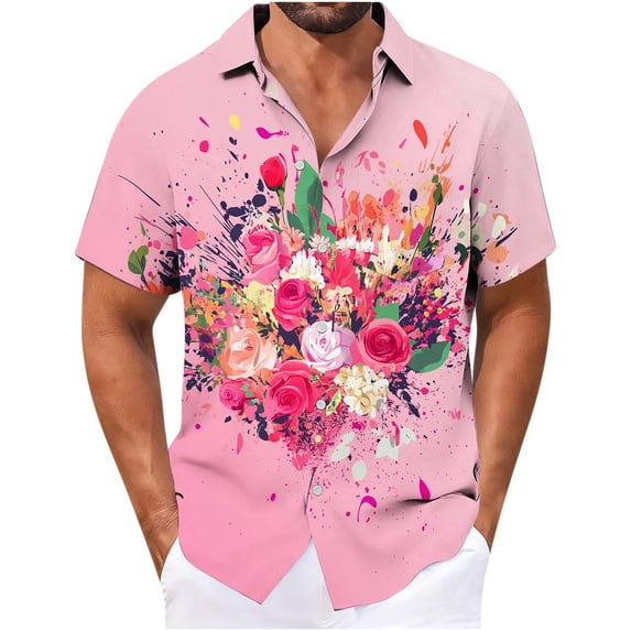 VBTAPA Mens Big and Tall Hawaiian Shirts Short Sleeve Button Down Aloha Beach Shirt Tropical Vacation Shirts Pink XXXXL