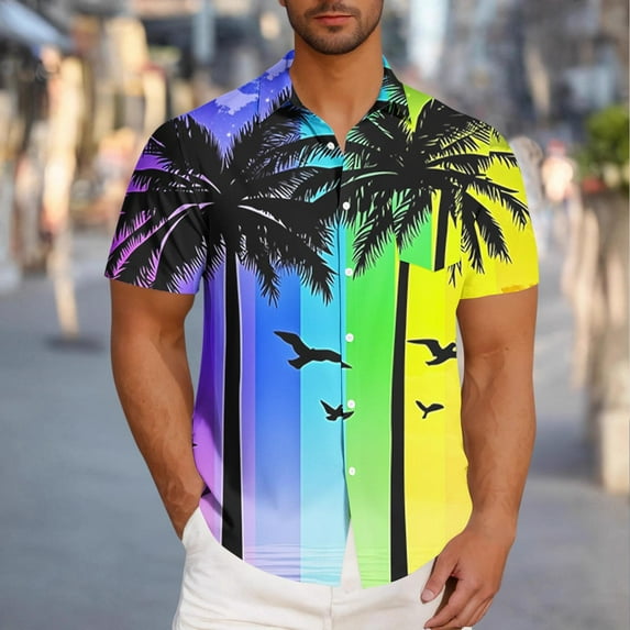 VBTAPA Mens Big and Tall Hawaiian Shirts Short Sleeve Casual Button Down Shirts Tropical Beach Shirt Sales of Today Multicolor L