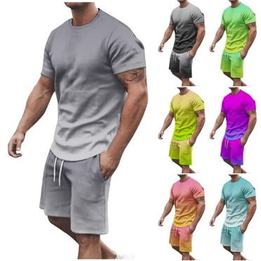 VBTAPA Mens Big and Tall Short Sets 2 Piece Outfits Summer Casual T Shirts and Shorts Tracksuit Sets with Pockets Sales of The Day Green XXXXL