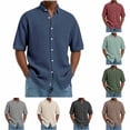 thumbnail image 1 of VBTAPA Mens Big and Tall Waffle Shirt Business Casual Button Down Shirts Short Sleeve Textured Summer Shirt Navy M, 1 of 7