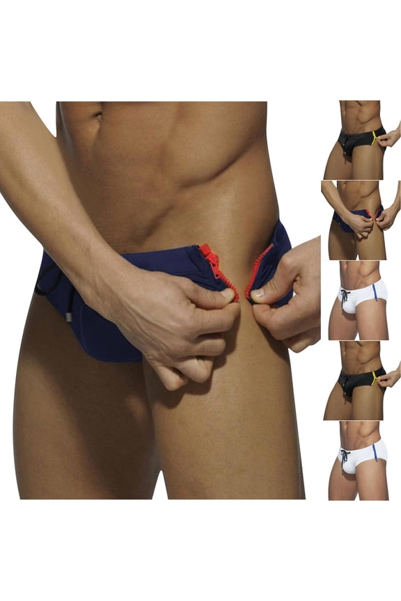 Mens Bikini Swim Briefs Stretch Swimwear Quick Dry Swimsuit Bathing Suit with Drawstring Black L