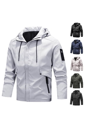 Mens Bomber Rain Jacket Lightweight Waterproof Windproof Raincoat with Hood Military Tactical Jacket Performance Windbreaker Jacket A-Gray L