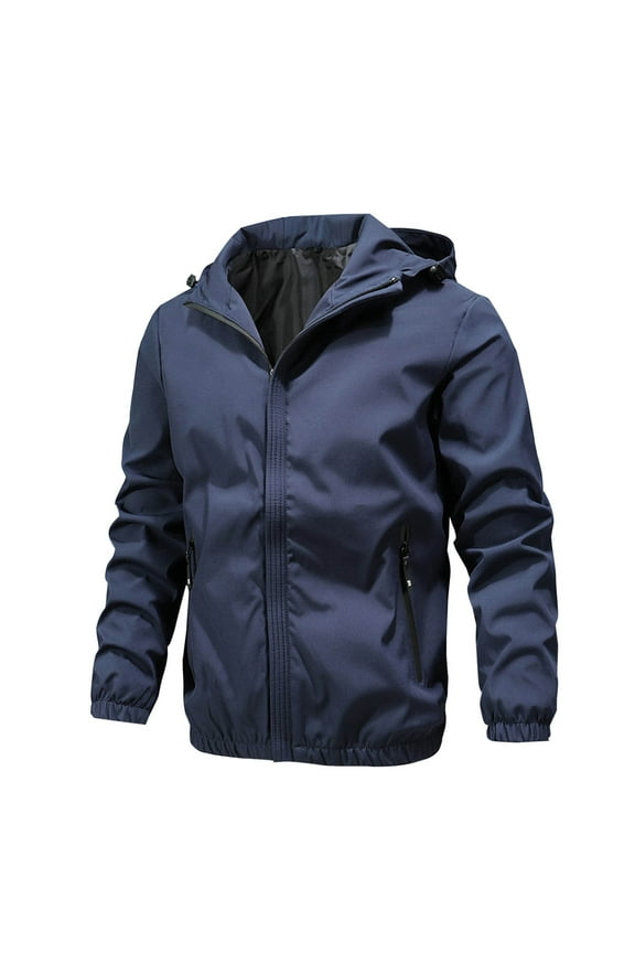 Mens Bomber Rain Jacket Lightweight Waterproof Windproof Raincoat with Hood Military Tactical Jacket Performance Windbreaker Jacket Dark Blue XXL