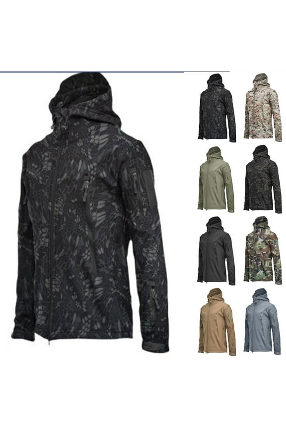 Mens Camo Rain Jacket Waterproof Windbreaker Jackets Military Tactical Jacket Outdoor Lightweight Hooded Raincoat with Multiple Pockets Green XXL