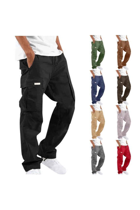 Mens Cargo Pants Lightweight Multi-Pocket Work Trousers Loose Straight Sweatpants Outdoor Workout Gym Pants Lighten Purple L