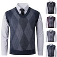 thumbnail image 1 of VBTAPA Mens Casual Argyle Sweater Vest V-Neck Sleeveless Pullover Sweaters Soft Comfy Knitwear Vests Dark Blue L, 1 of 7