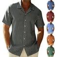 thumbnail image 1 of VBTAPA Mens Casual Button Down Shirts Short Sleeve Striped Summer Shirt Loose Fit Vacation Beach Shirts Green M, 1 of 9