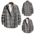 thumbnail image 1 of VBTAPA Mens Cotton Casual Button Down Shirt Jacket Lightweight Plaid Shacket Open Front Long Sleeve Cardigan Tops with Pocket Gray XS, 1 of 8