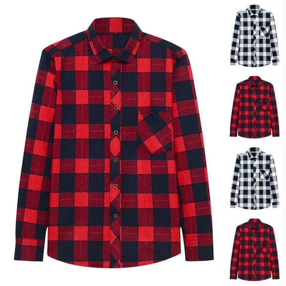 VBTAPA Mens Cotton Casual Button Down Shirts Big and Tall Flannel Plaid Shirt Lapel Long Sleeve Gingham Shirts Loose Comfy Office Work Shirt with Chest Pocket Black XXXL