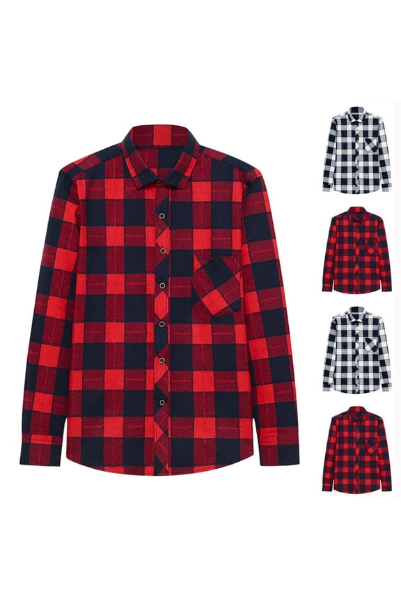 Mens Cotton Casual Button Down Shirts Big and Tall Flannel Plaid Shirt Lapel Long Sleeve Gingham Shirts Loose Comfy Office Work Shirt with Chest Pocket Black XXXL