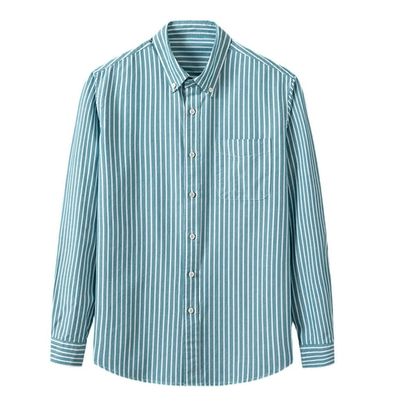 VBTAPA Mens Cotton Casual Button Down Shirts Lapel Long Sleeve Striped Shirt Big and Tall Dress Shirts Office Work Shirt with Chest Pocket Blue XXXL