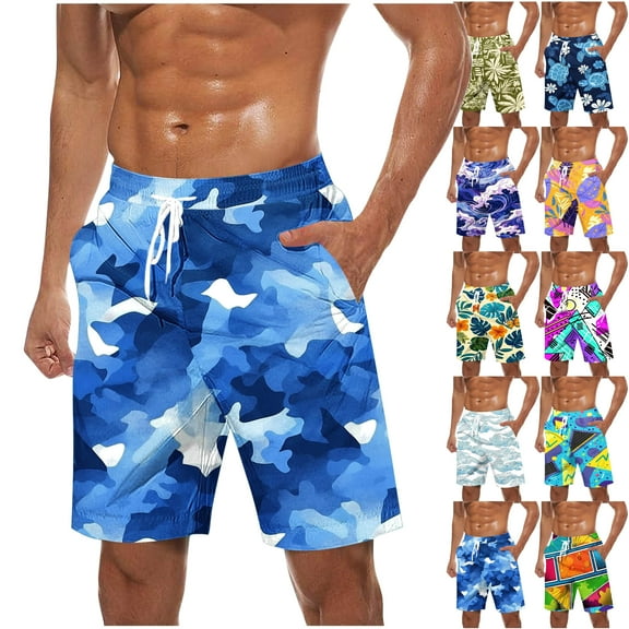 VBTAPA Mens Drawstring Swim Trunks Camouflage Board Shorts Big and Tall Bathing Suit Hawaii Beach Shorts with Pockets 70% off Clearance Sale Army Green L