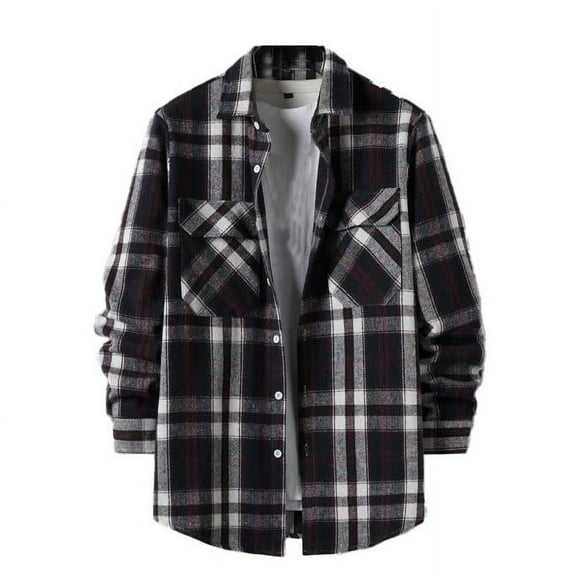VBTAPA Mens Flannel Plaid Shirts Long Sleeve Casual Button Down Shirt Jacket Lightweight Shacket 2026 Fall Trendy Outwear Tops with Pockets Black XXL