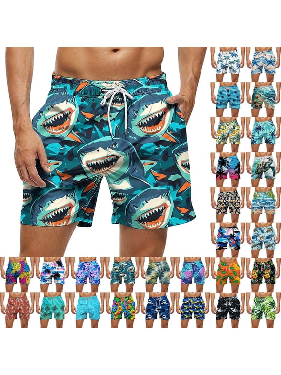 Mens Funky Hawaii Beach Shorts Funny Graphic Print Drawstring Swim Trunks Quicky Dry Surfing Board Shorts with Pockets Sales Today Clearance Multicolor XXXL