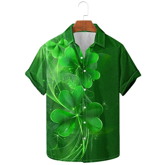 VBTAPA Mens Funky Hawaiian Shirt St. Patrick's Day Shamrock Printed Short Sleeve Button Down Beach Shirts Summer Casual Aloha Floral Shirt Green XXXL