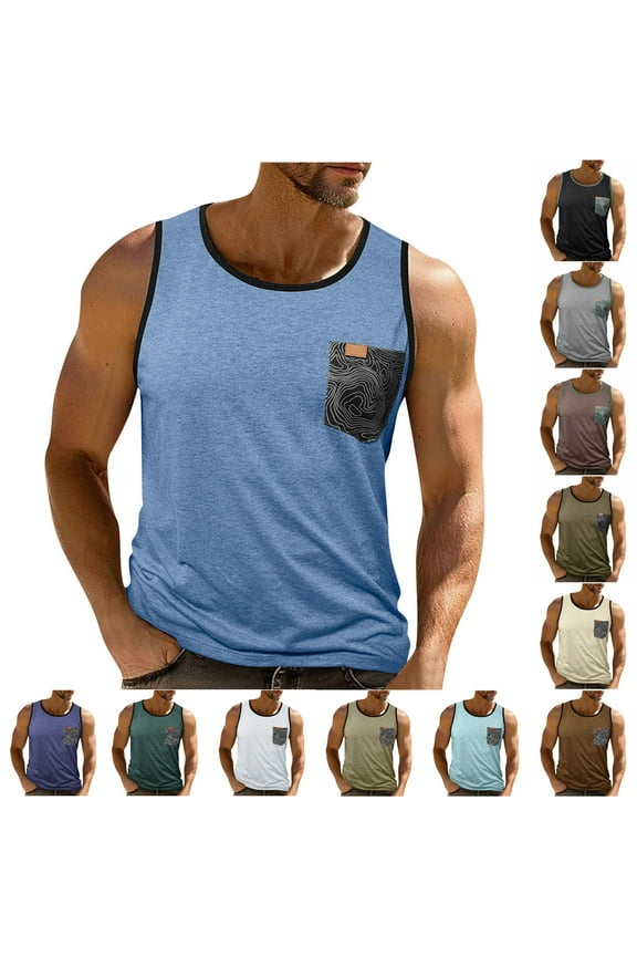 Mens Graphic Tank Tops Sleeveless Muscle Pocket T Shirt Summer Casual Workout Shirts Coffee XXXL