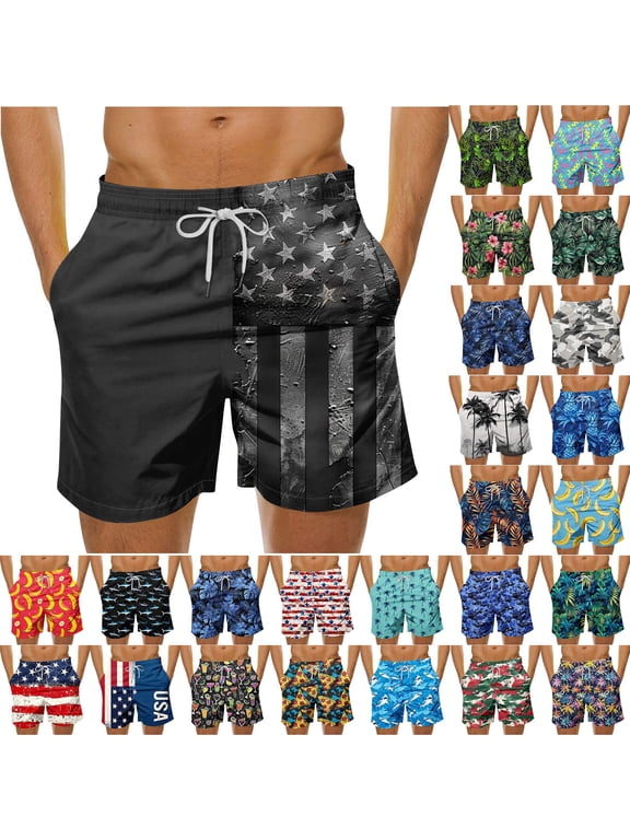 Mens Hawaii Beach Shorts Drawstring Surfing Board Shorts Quick Dry Swim Trunks Bathing Suit with Pockets Todays Sales Multicolor XL