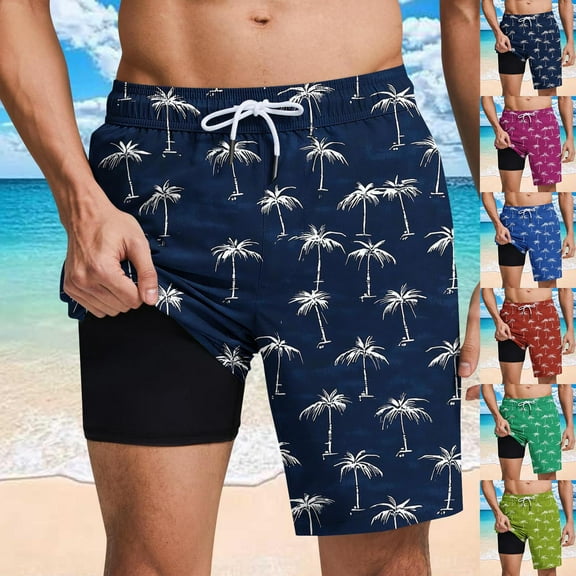 VBTAPA Mens Hawaii Swim Trunks Drawstring Board Shorts Quick Dry Bathing Suit Big & Tall Beach Swimsuits Lightning Sales of Today Navy M