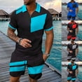 thumbnail image 1 of VBTAPA Mens Hawaiian Matching Set 2 Piece Summer Beach Outfits Quarter Zip Golf Shirt and Shorts Sets Color Block Short Sleeve Casual Tracksuit Set with Pockets Lightning Sales of Today Wine M, 1 of 4