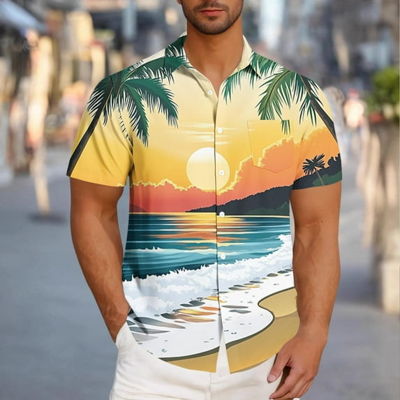 VBTAPA Mens Hawaiian Shirt Short Sleeve Button Down Shirts Tropical Floral Summer Beach Shirt Holiday Sales Beige XXL