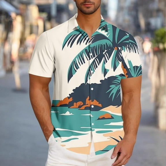 VBTAPA Mens Hawaiian Shirt Short Sleeve Button Down Shirts Tropical Floral Summer Beach Shirt Prime Sales White L