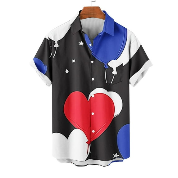 VBTAPA Mens Hawaiian Shirt Valentines Day Heart Print Button Down Short Sleeve Shirts Casual Summer Shirts Loose Beach Vacation Tops Multicolor XXXXL