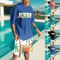 thumbnail image 1 of VBTAPA Mens Hawaiian Short Sets 2025 Summer 2 Piece Outfits Oversized Drop Shoulder T Shirts and Shorts Tracksuit Sets with Pockets Sales of Today Pink XL, 1 of 6