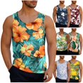 thumbnail image 1 of VBTAPA Mens Hawaiian Tank Top Tropical Summer Floral Beach Tops Sleeveless Casual Aloha T-Shirt Light Blue M, 1 of 7