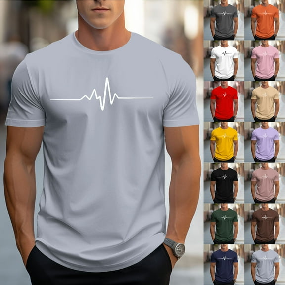 VBTAPA Mens Heartbeat Print T-shirts Trendy Casual Short Sleeve Round Neck Tees Lightweight Gym Workout Shirts Prime Sales of The Day Black XXL