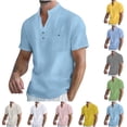 thumbnail image 1 of VBTAPA Mens Henley Shirts Short Sleeve Cotton Casual Summer Basic T-Shirts 2 Button Solid Collarless Shirts for Work Business Beach Vacation Travel Pink L, 1 of 8