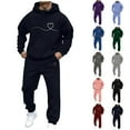 thumbnail image 1 of VBTAPA Mens Hoodie Sweatsuit 2 Piece Heart Print Casual Tracksuit Oversized Pullover Hoodies and Drawstring Pants Set Running Jogging Sport Suit with Pockets Army Green L, 1 of 6