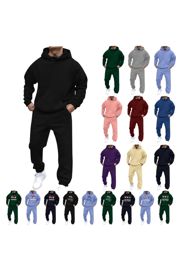 Mens Hoodie Sweatsuit 2 Piece Solid Casual Tracksuit Oversized Pullover Hoodies and Drawstring Pants Set Running Jogging Sport Suit with Pockets Light Blue XXL