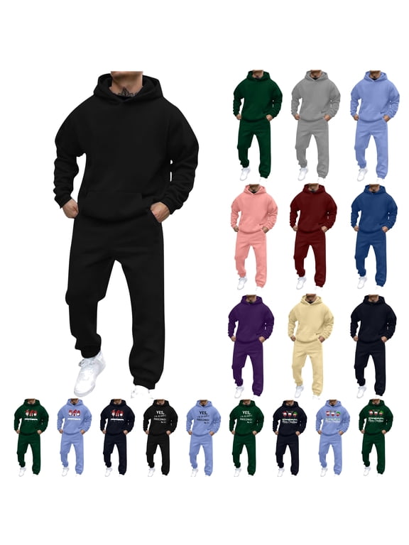 Mens Hoodie Sweatsuit 2 Piece Solid Casual Tracksuit Oversized Pullover Hoodies and Drawstring Pants Set Running Jogging Sport Suit with Pockets Black M