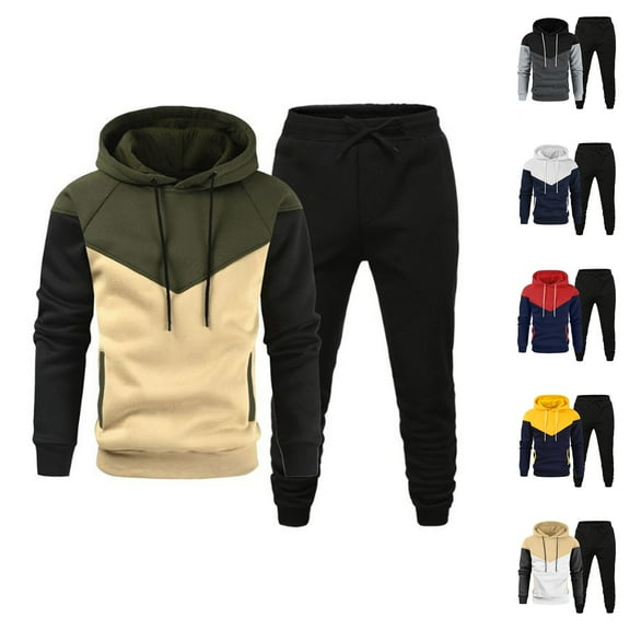 VBTAPA Mens Hoodie Tracksuit 2 Piece Color Block Casual Sweatsuits Slim Fit Hooded Sweatshirt Jogger Sweatpants with Drawstring and Pockets Jogging Matching Sets Green L