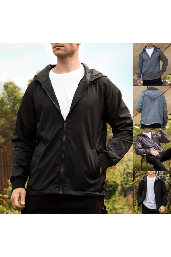 Mens Lightweight Athletic Jacket Zip Up Hooded Windbreaker for Hiking Cycling Running Camping Travel Dark Gray L