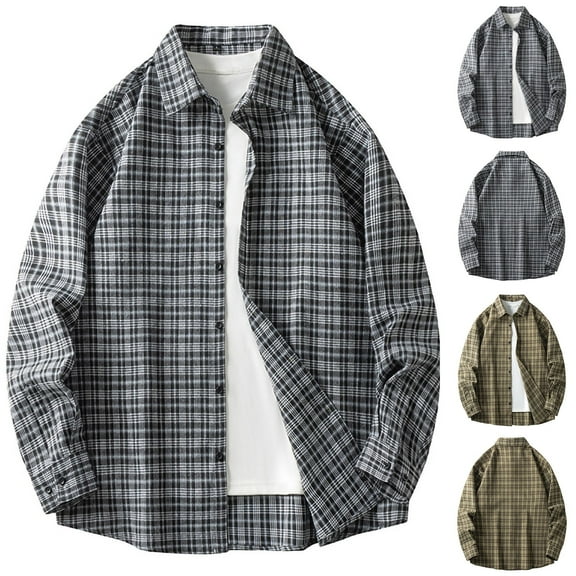 VBTAPA Mens Lightweight Shacket Long Sleeve Plaid Button Down Shirt Jacket Loose Casual Gingham Cardigan Tops Black XXL
