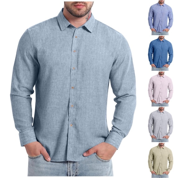 VBTAPA Mens Linen Button Down Shirts Long Sleeve Casual Dress Shirt Lightweight Beach Wedding Tops Gray M