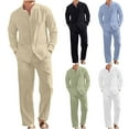 thumbnail image 1 of VBTAPA Mens Linen Sets 2 Piece Long Sleeve Button Down Shirt and Pants Set Summer Beach Outfits Lounge Yoga Tracksuit Sets Lightning Sales of The Day Light Blue S, 1 of 7