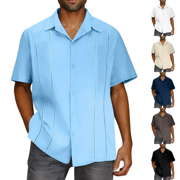 VBTAPA Mens Linen Shirt Short Sleeve Casual Button Down Shirts Summer Tropical Beach Tops for Hawaii Party Sales of the Day Khaki XXL