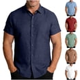 thumbnail image 1 of VBTAPA Mens Linen Shirts Big and Tall Button Down Short Sleeve Shirt Breathable Summer Beach Vacation Tops White S, 1 of 9