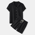 thumbnail image 1 of VBTAPA Mens Linen Shorts and Shirt Set Short Sleeve Button Down Shirts and Drawstring Shorts 2 Pieces Summer Beach Outfits Basic Solid Matching Lounge Sets Black XL, 1 of 9