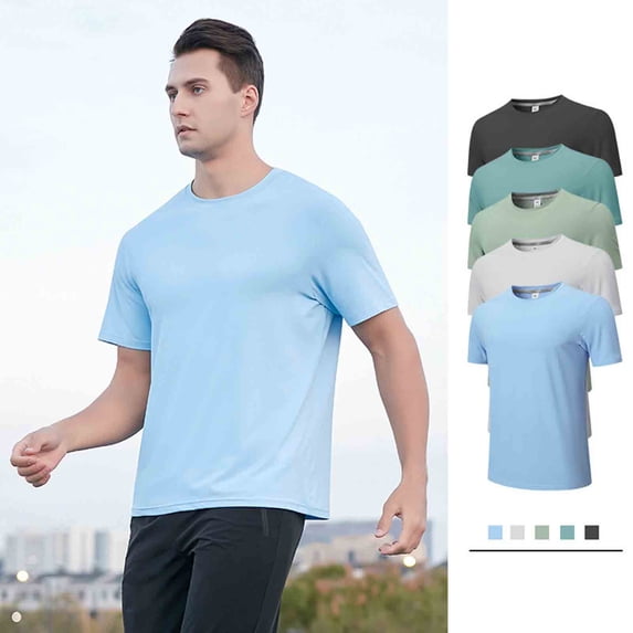VBTAPA Mens Mesh Workout Shirts Lightweight Breathable T-Shirts Running Athletic Training Short Sleeve Tops Light Blue M