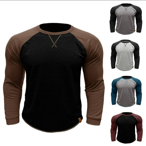 VBTAPA Mens Muscle Tee Shirts Raglan Long Sleeve Crewneck T-shirt Slim Fit Stretch Gym Workout Tees Deal of The Day Blue L