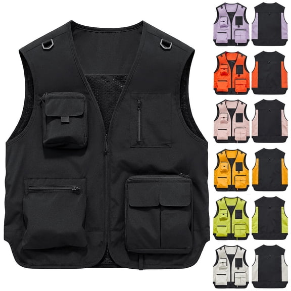VBTAPA Mens Outdoor Vest for Fishing Photography Teamwork Quick Dry Hiking Work Vests with Multi Pockets Purple L