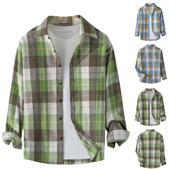 VBTAPA Mens Plaid Button Down Shirts Loose Casual Untucked Shirt Lightweight Shacket Jacket Open Front Long Sleeve Cardigan Tops Blue L